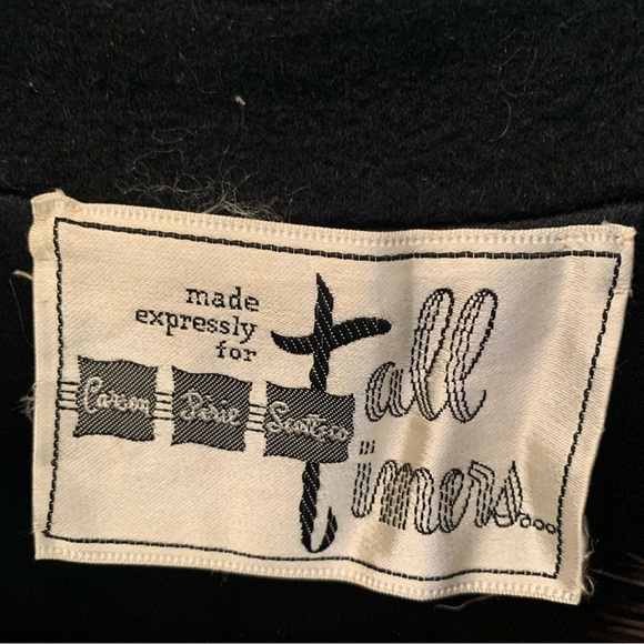 Women’s Black Long Wool Coat With Mink Fur Collar Size M L Vintage 50s 60s - Picture 7 of 15